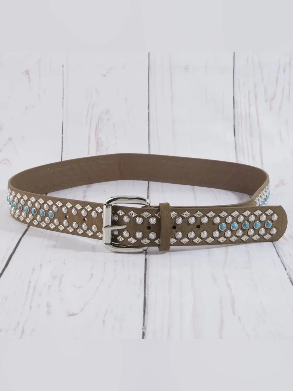 Brown Turquoise & Pearl Studded Western Belt